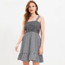Loft Gingham Smocked Strappy Flounce Dress