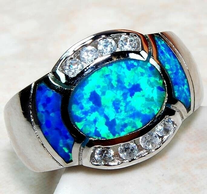 Australian Opal Inlay 925 Solid Sterling Silver Ring Sz 6 GA3-5