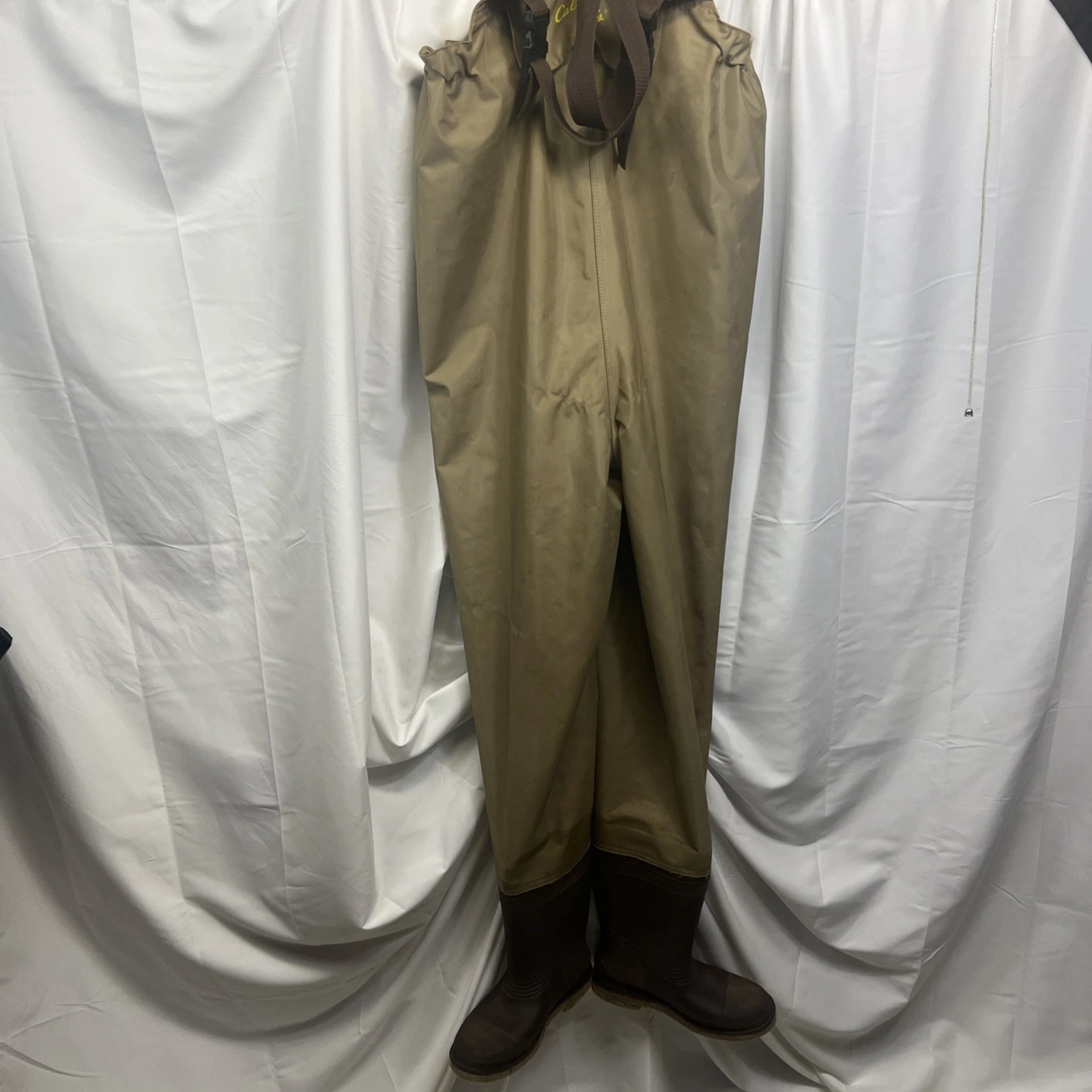 Cabela's Full Boot Chest Waders Tan bib front pocket Insulated Boot Size 10