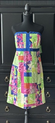 NWT Lilly Pulitzer Women s Bowen Thatch Patch Strapless Dress Size 14