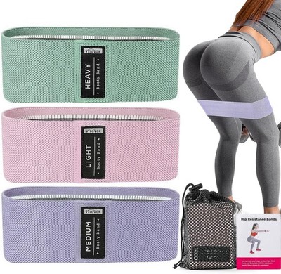 Booty Bands 3 Piece Set Resistance Workout Stretch Fabric Full Body Vitever New