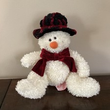 Russ Berrie Freezy 8" Plush Stuffed Animal Snowman Red Hat Bow Christmas Holiday