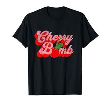 Cherry Bomb Retro 70s Vintage Style Cute T-Shirt Small, Black 