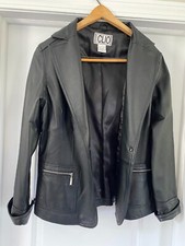 Clio Camel 100% Genuine Leather Button Down Jacket - Women's Size 10 - Black