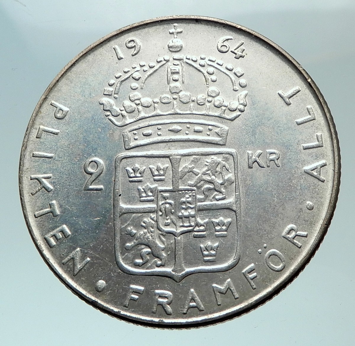 1964 SWEDEN King GUSTAV VI ADOLF 2 Kronor LARGE Silver SWEDISH