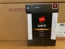 4 PACK - Hanes Men's Premium Slim Fit Crew Neck T-Shirt, White, Small (NEW)