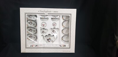 Adorable Mary Engelbreit Child Toy Tea Set 17 Pc  Black Check Polka  Perfect MIB