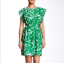 Eliza J  Women’s Green White Floral Print Dolman Sleeve Shift Dress Size 6