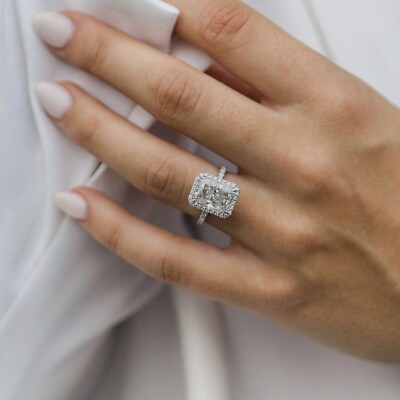 3.50 Carat Crushed Ice Radiant Cut Moissanite Engagement Ring, Women Jewelry