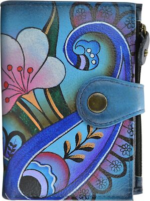 Anna by Anuschka Women's Hand Painted Genuine Leather Ladies Wallet - Denim... 