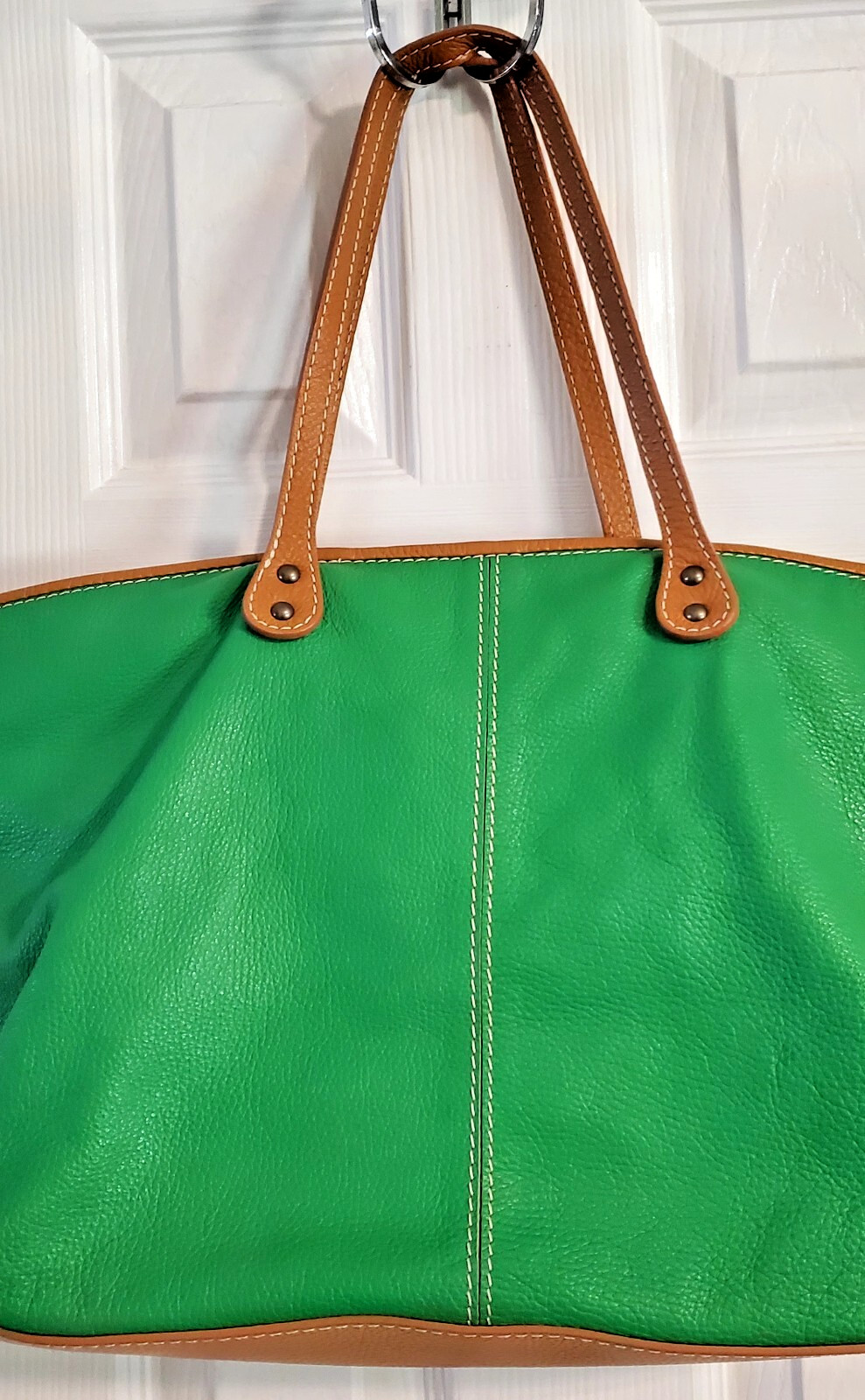 Sofia C Designer Italian Large Green Leather Tote… - image 4