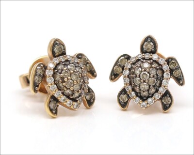 DISNEY LEVIAN ALOHA NA HOKU DIAMOND TURTLE  EARRINGS 14K ROSE GOLD NEW $2499