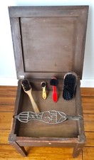 Antique 1914 Milatary Issue WW1 Shoe Shine Box On Stand with Vintage 50s Brushes