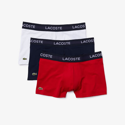 3er Pack Lacoste Unterhosen Motion Microfiber Mikrofaser Trunks Navy Weiss Rot