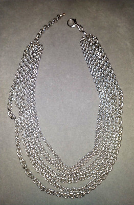 Beautiful FOSSIL Multi Chain Choker Necklace Silver Tone 18 ''