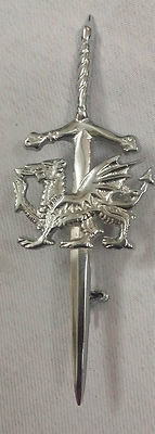 Welsh Dragon Kilt Pin Chrome Finish 4''/Celtic Kilt Pin Welsh Dragon Emblem