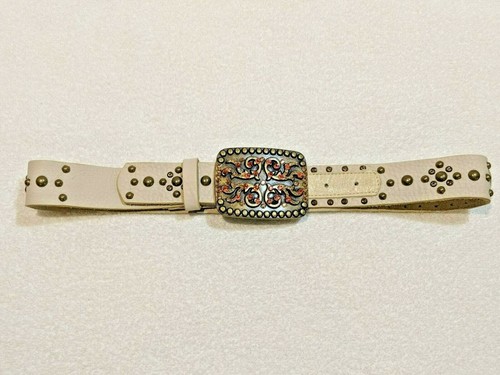 Ceinture en cuir avec boucle strass et accents laiton. Forme fabuleuse ! - Photo 4 sur 12