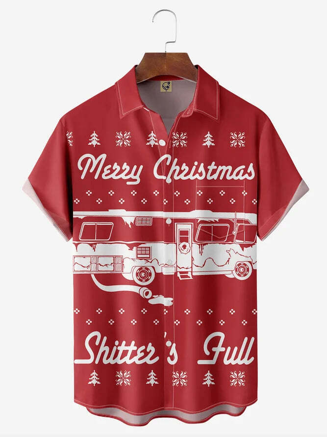 Merry Christmas Shitters Design Full Red Background Hawaiian Shirt For Festive Holiday Style