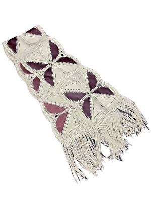 Off White Beige Crochet Leather Details Fringe Belt Shash Décor Scarf Boho