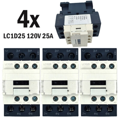 4x LC1D25G7 Contactor 120V Coil 25A For Schneider Contactor LC1D25G7 AC 3P 3NO