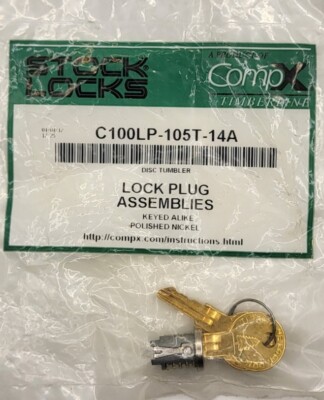 CompX Timberline C105LP Lock Plug In Nickel Finish, Comes With 2 Keys