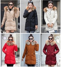 Women Slim Colorful Fur Collar Hooded Coat Jaet Parka Outwear Down Warm New