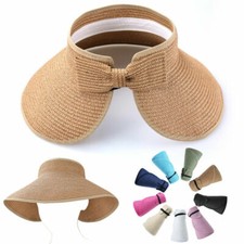 Women Summer Hat Sun Beach Visor Fold able Roll Up Wide Brim Open Top Cap Lot