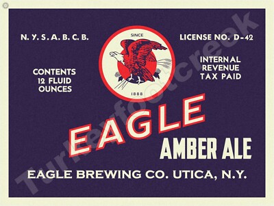 Eagle Amber Ale Beer Label 9'' x 12'' Metal Sign