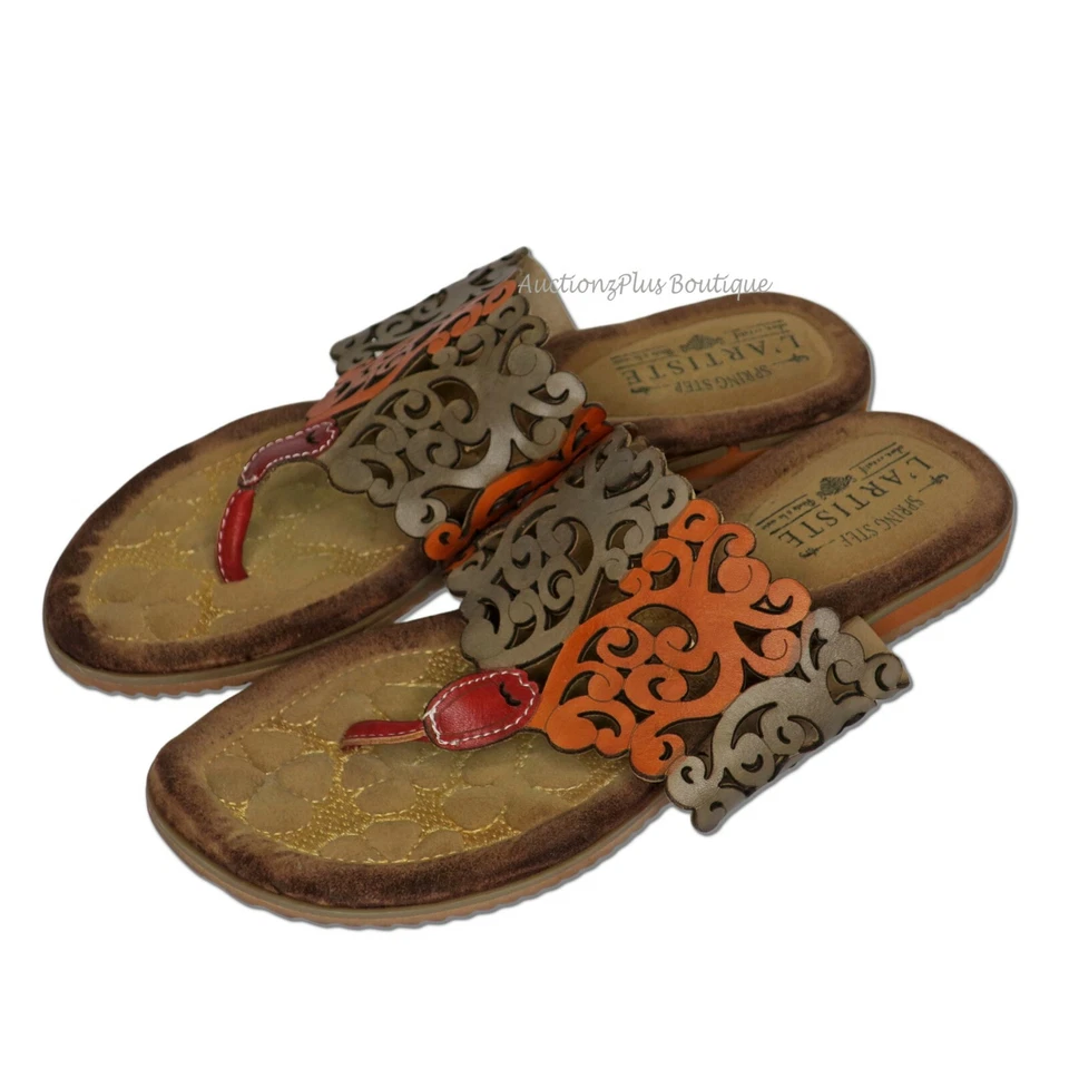 L'Artiste Spring Step Heaven Thong Sandals Lazer Cut Slip On Flip Flops 37/7M - Image 2 of 3