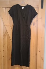 Talbots Size 6 Maxi Dress Linen Button Side Black Minimalist Lagenlook Office