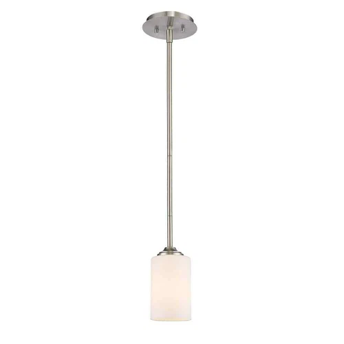 Z-Lite Barr 1-Light Brushed Nickel Shaded Mini-Pendant with Matte Opal Glass - Picture 1 of 2