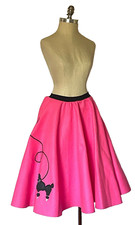 Hot Pink FELT Poodle Skirt Adult Size Strech Waist 26" to 40" Length 25" Used.