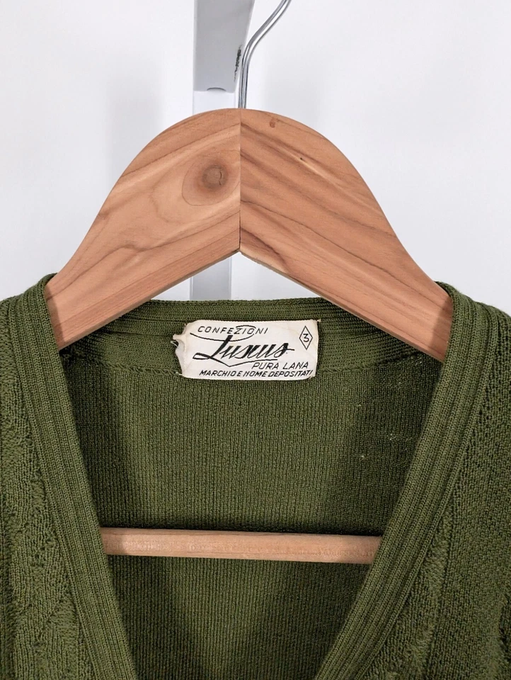 Chaleco Tejido Italiano De Colección Años 50 60 Nuevo de Lote Antiguo Tejido Cable Mod Verde Atómico Confezione Lusius Foto 4 de 4