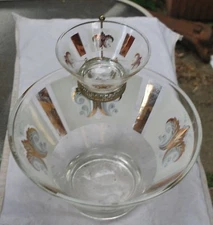 Vintage midcentury modern MCM chip and dip set Grapes and Leaves glass bowl set