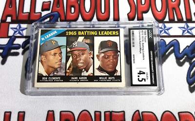 1966 Topps #215 '65 NL Batting Leaders Clemente/Aaron/Mays VG/EX+ 4.5 Authentic