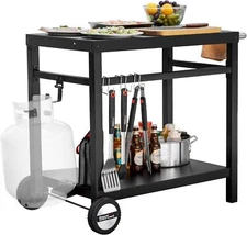 Royal Gourmet Dining Cart Table with Double-Shelf, Movable Stainless Steel 