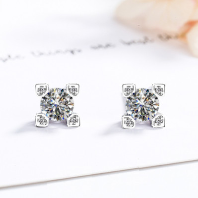 Tiny Square The Eiffel Tower Silver Pave Cubic Zirconia Stud Earring