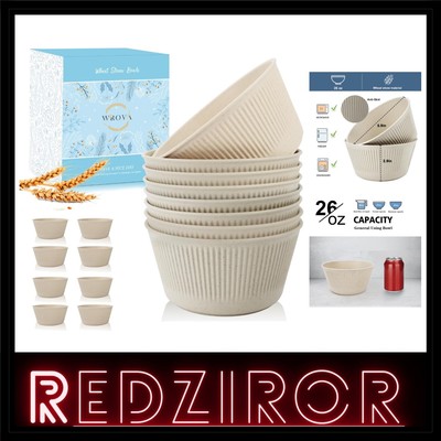 Lightweight 26oz Wheat Straw Bowl Set of 8 - Perfect for Soup, Salad, and Snacks