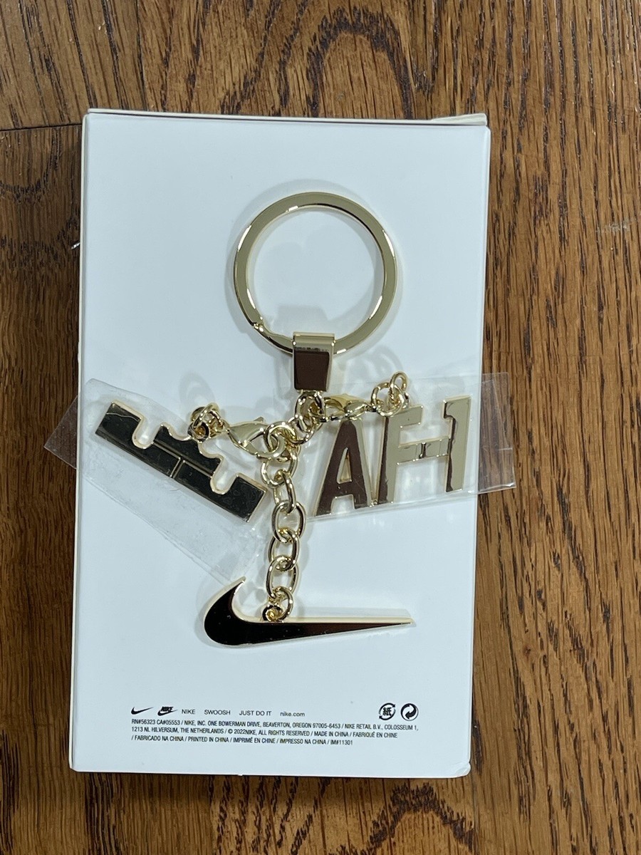 Nike Key Chain Swoosh Logo Lebron James LBJ Af1 Air Force One Logo Gold NWT
