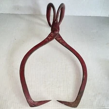 Vintage Red Painted Cast Iron 16.5" Gifford Wood Co Hudson NY Ice Tongs 