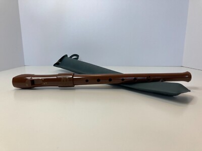 Vintage Standard Aulos Toyama Brown Recorder Made in Japan w/ Green Vinyl Case