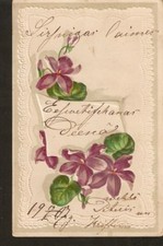Ancienne Salutations Carte postale de vacances timbre russe fleurs pensées 