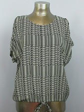 Pineapples Blouse Womens Size S Chest 46 Brown & Black Cold Shoulder 316-23028
