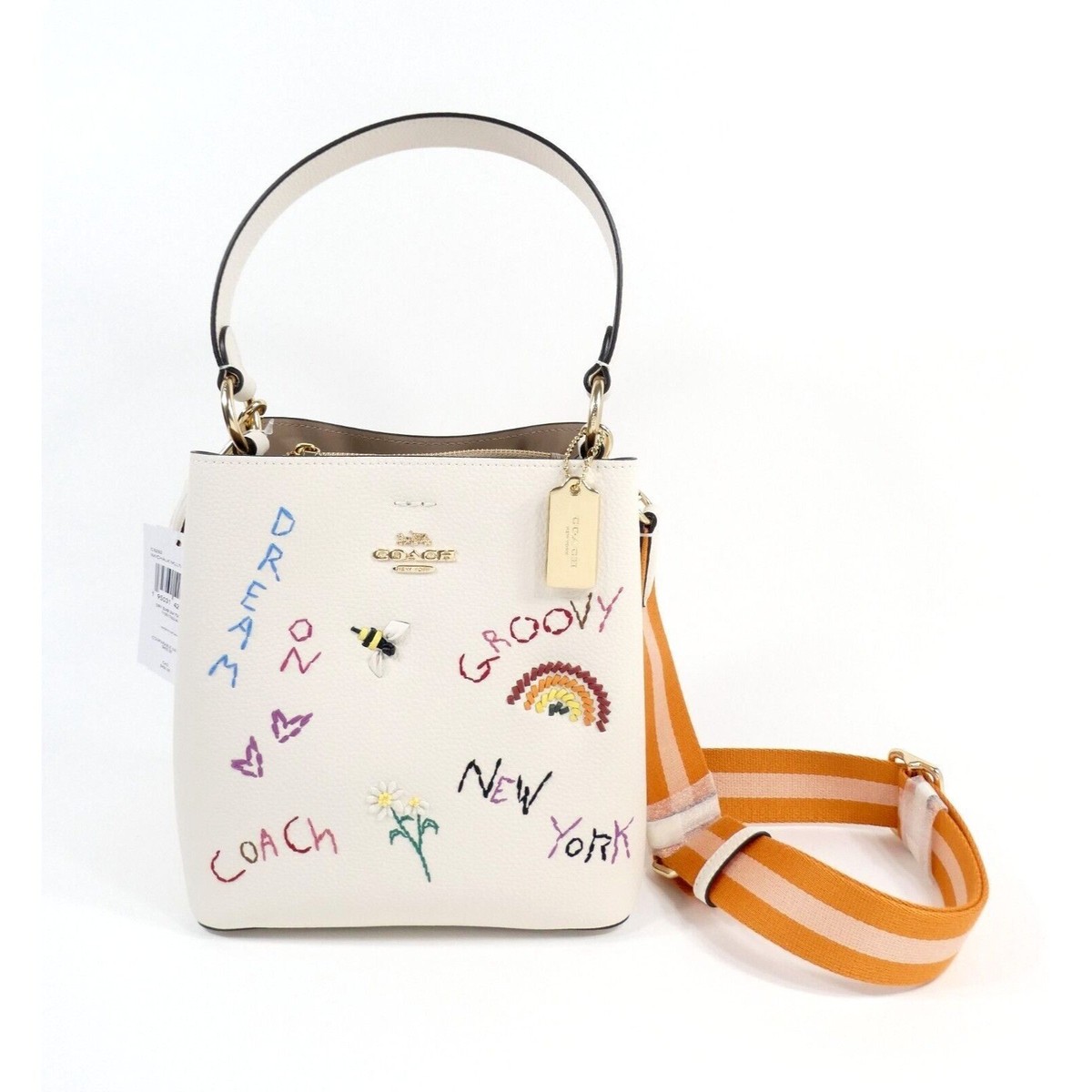 Coach Chalk Multi Diary Embroidery Small Town Leather Bucket Bag
