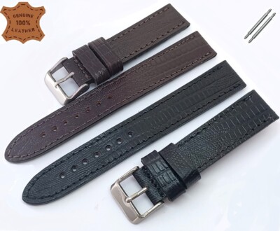 SNAKE SKIN EFFECT HANDMADE REAL LEATHER WATCH STRAP BAND BLACK BROWN 18-24MM