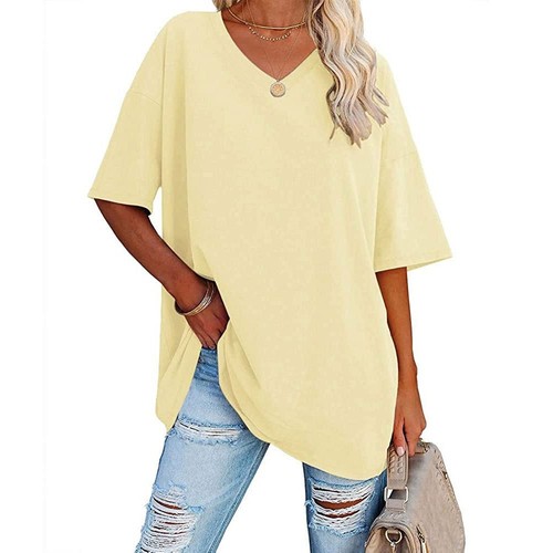 UK Womens V Neck Blouse Summer Casual Baggy Loose T Shirt Tee Tops Tee Plus Size - Picture 37 of 40