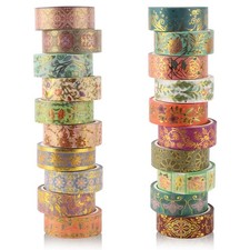 Gold Foil Floral Decorative Tape Set 20 Rolls Washi Tape Aesthetic DIY Art Ma...