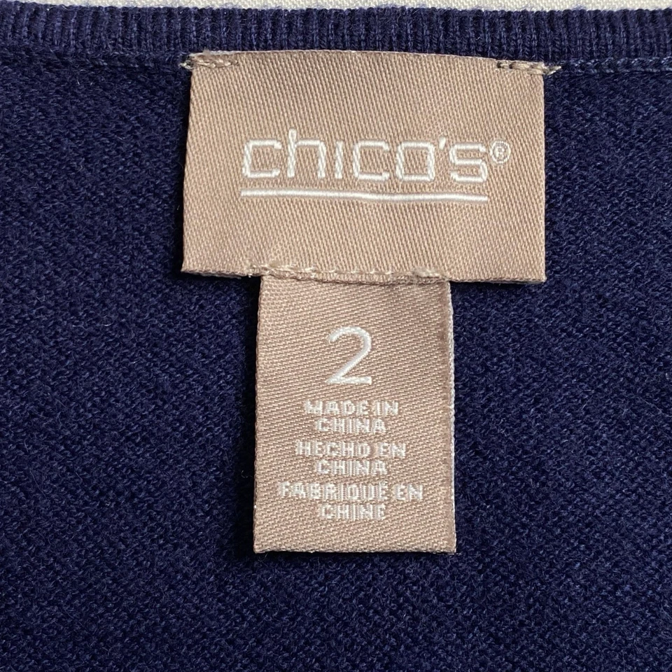 Chico's кашемир смесь без рукавов вязаный свитер синий серый полоски размер L 12 опрятный - Изображение 3 из 4