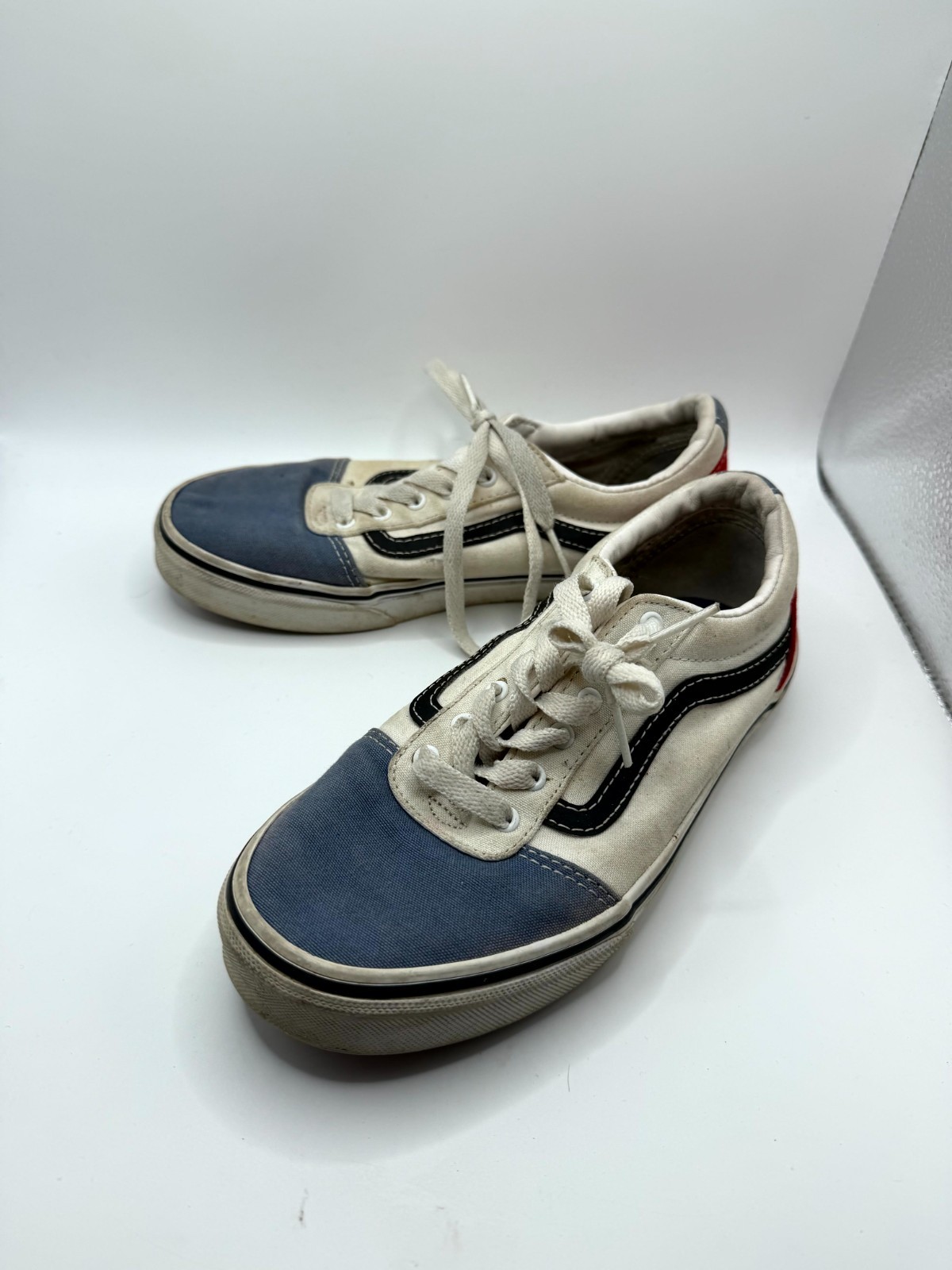 Vans Old Skool Unisex Kids 4 Sneaker Red White Blue Canvas Low Top Skate Shoes