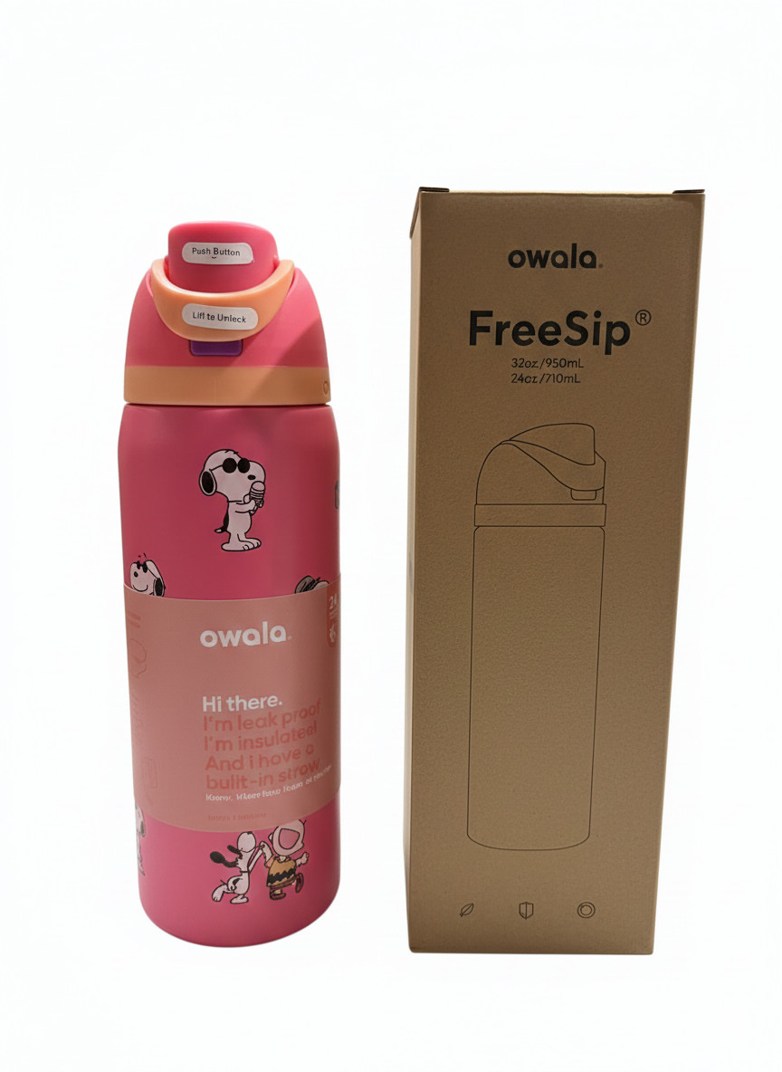 New  Peach Pink Snoopy Water Bottle Owala 32oz Stainless Steel Exclusive Edition